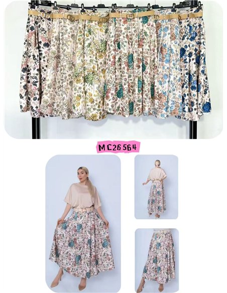 Falda midi floral con cinturón