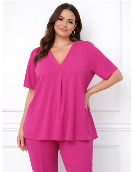 Camicetta in lycra con scollo a V, taglie forti.