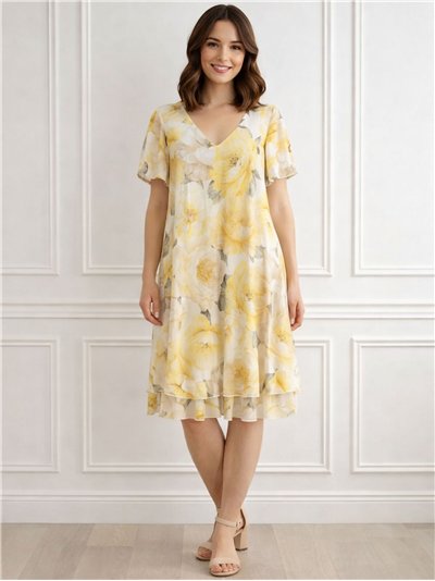 Chiffonkleid mit Pfingstrosenmuster