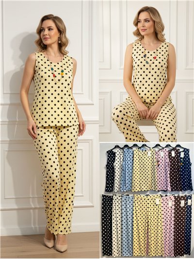 Lycra-Set: Bluse mit Polka-Dot-Muster, passende Halskette und Hose 2