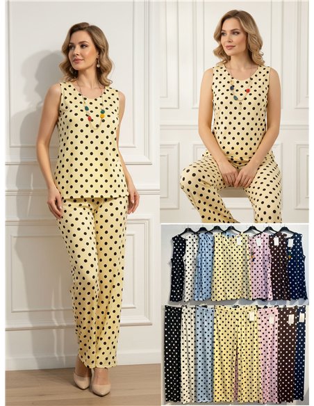 Lycra-Set: Bluse mit Polka-Dot-Muster, passende Halskette und Hose