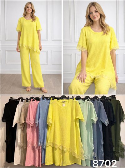 Conjunto texturizado: blusa e calça assimétricas de renda 2