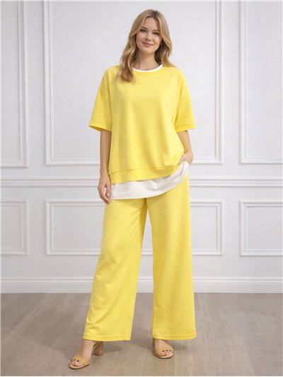 Conjunto sudadera talla grande efecto doble capa y pantalón