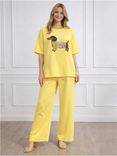 Conjunto sudadera talla grande perro salchicha y pantalón