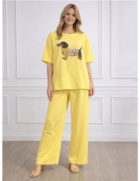 Conjunto sudadera talla grande perro salchicha y pantalón