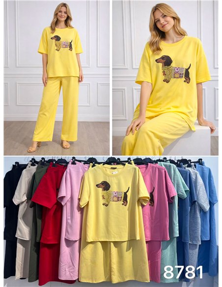 Conjunto sudadera talla grande perro salchicha y pantalón