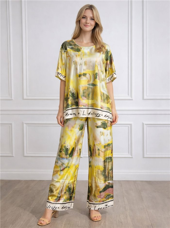 Ensemble chemisier et pantalon grande taille à imprimé artistique