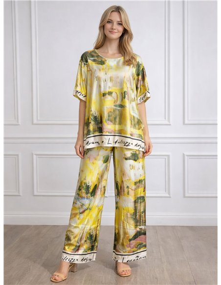 Ensemble chemisier et pantalon grande taille à imprimé artistique