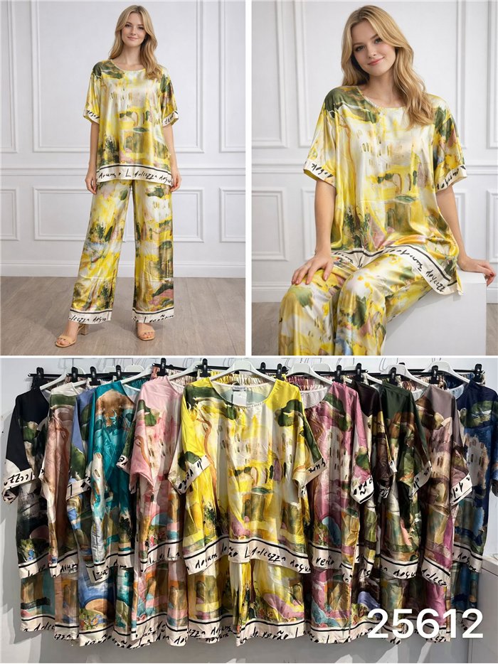 Ensemble chemisier et pantalon grande taille à imprimé artistique