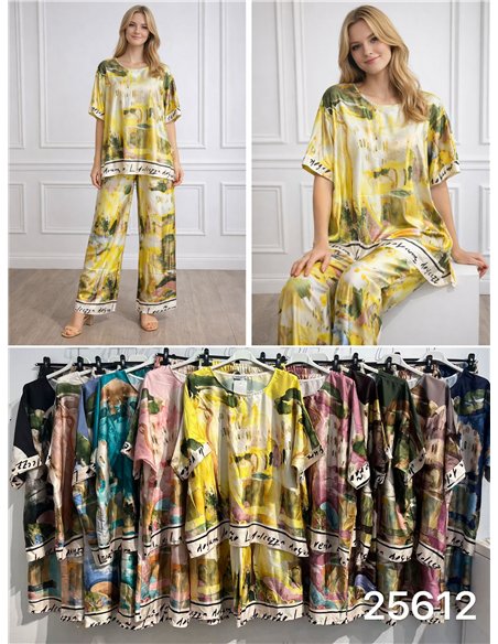 Ensemble chemisier et pantalon grande taille à imprimé artistique