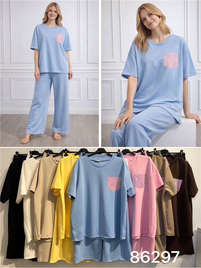 Conjunto sudadera talla grande con brillo y pantalón