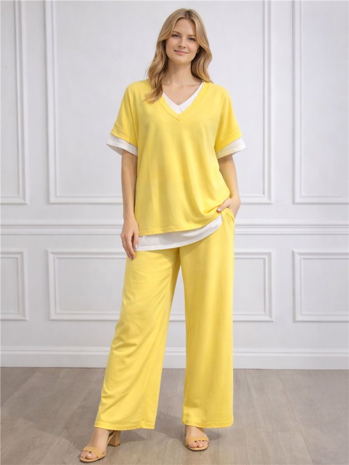 Conjunto sudadera talla grande efecto doble capa y pantalón