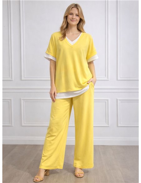 Conjunto sudadera talla grande efecto doble capa y pantalón