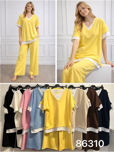 Conjunto sudadera talla grande efecto doble capa y pantalón 2