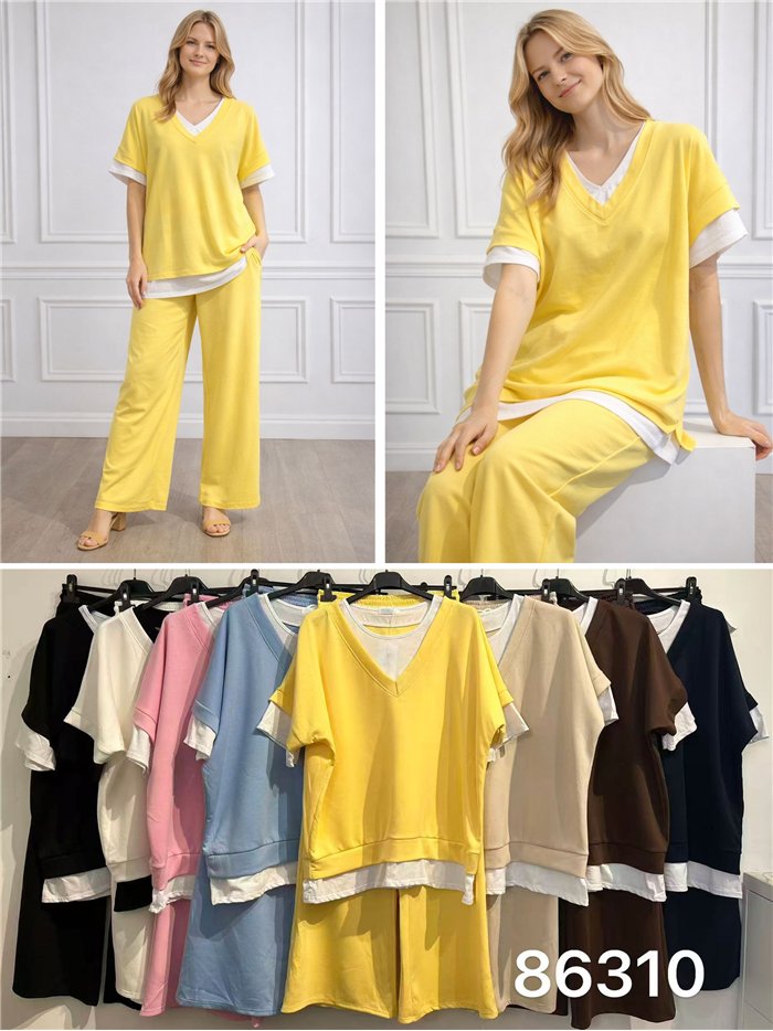 Conjunto sudadera talla grande efecto doble capa y pantalón