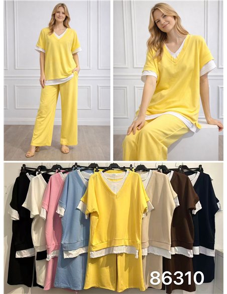 Conjunto sudadera talla grande efecto doble capa y pantalón