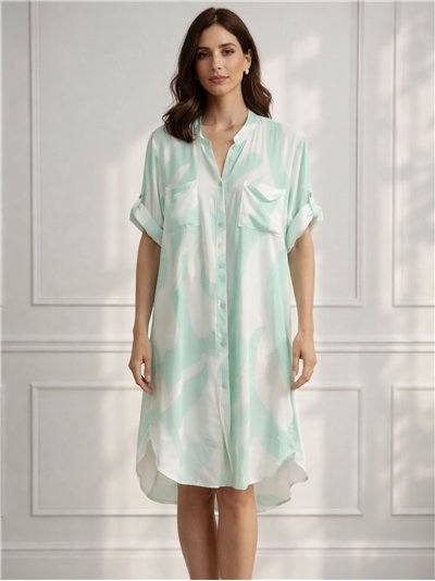 Camisa larga amplia estampado abstracto con bolsillo