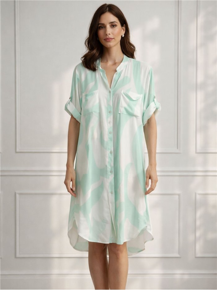 Camisa larga amplia estampado abstracto con bolsillo