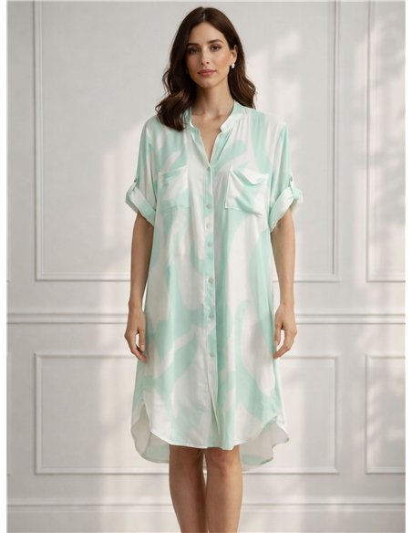 Camisa larga amplia estampado abstracto con bolsillo