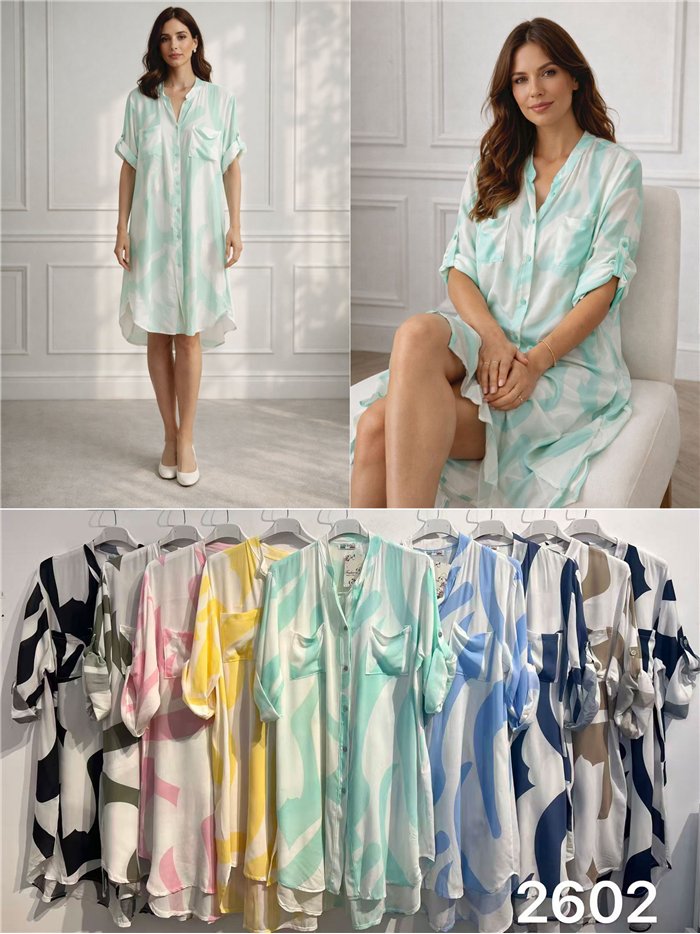 Camisa larga amplia estampado abstracto con bolsillo