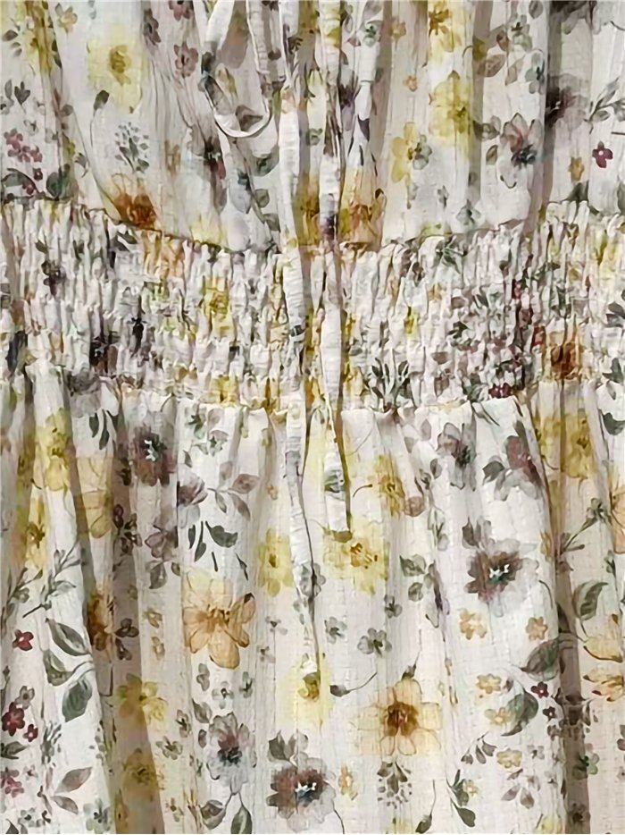 Vestido corto floral fruncido con cordones