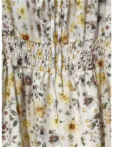 Vestido corto floral fruncido con cordones