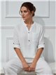 Blusa efecto lino bolsillo y manga remangable