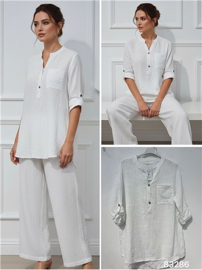 Blusa efecto lino bolsillo y manga remangable 2