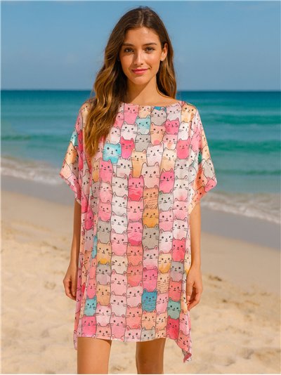 Cat print beach kaftan