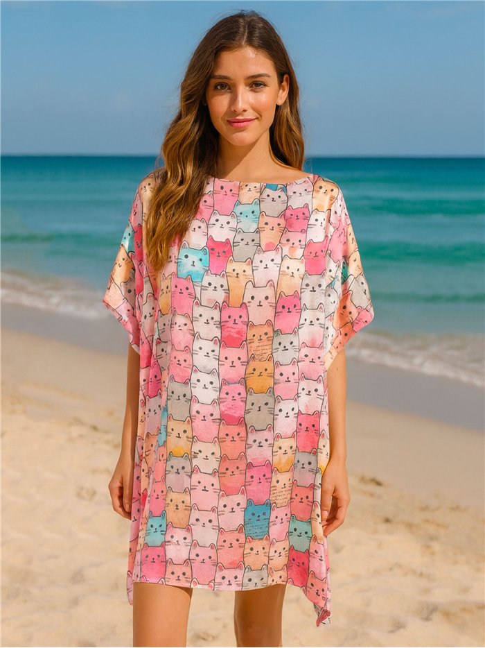 Cat print beach kaftan