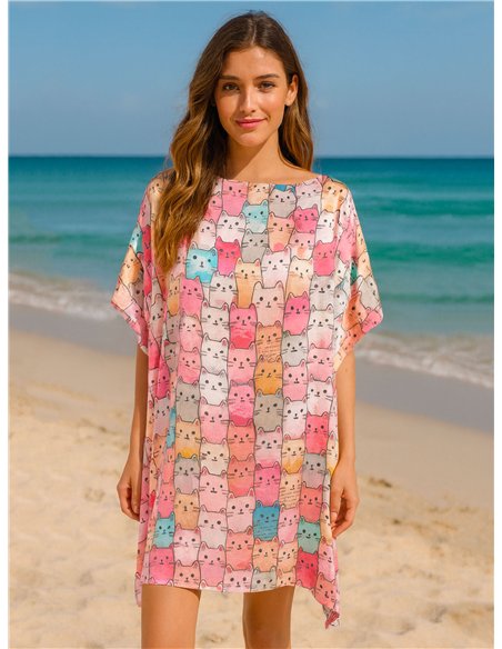 Cat print beach kaftan