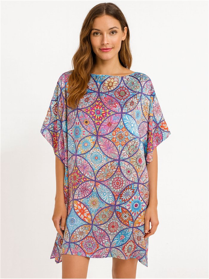 Caftano da spiaggia con stampa mandala