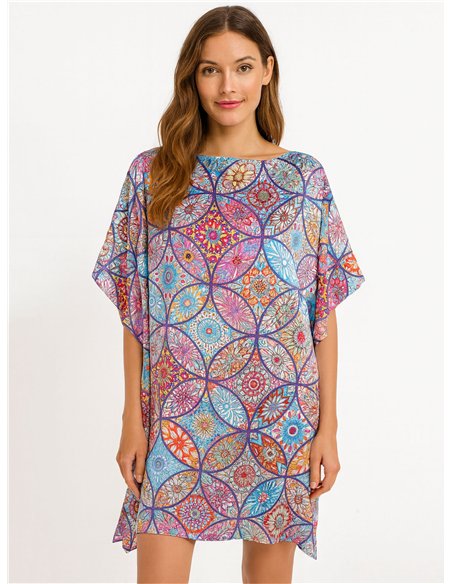 Caftano da spiaggia con stampa mandala