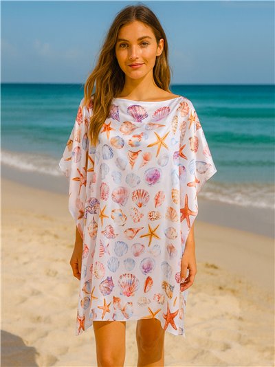 Caftano da spiaggia con stampa di conchiglie