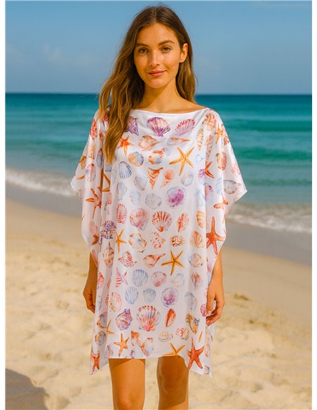 Caftano da spiaggia con stampa di conchiglie