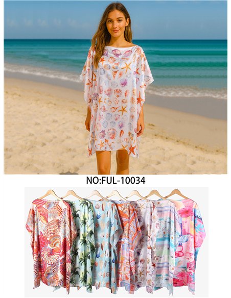 Caftano da spiaggia con stampa di conchiglie