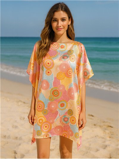 Caftan de praia com estampa circular