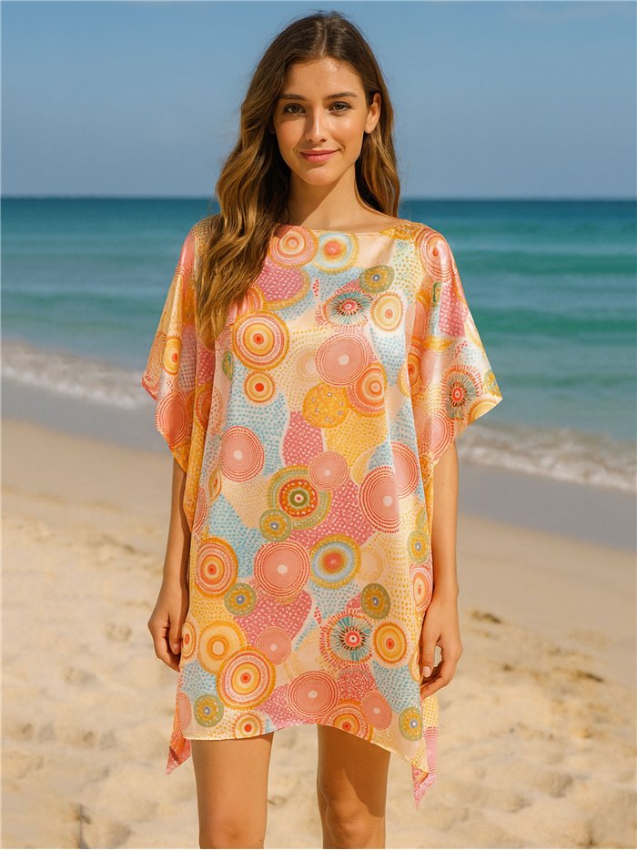 Caftan de praia com estampa circular