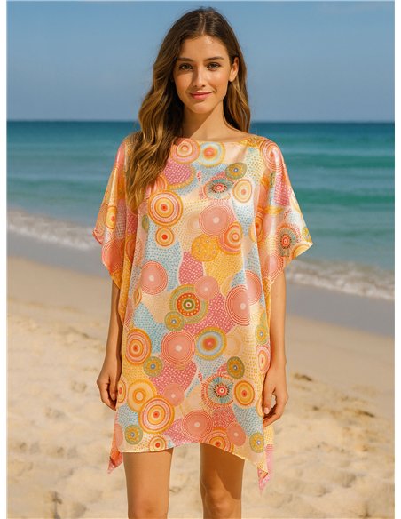 Caftan de praia com estampa circular