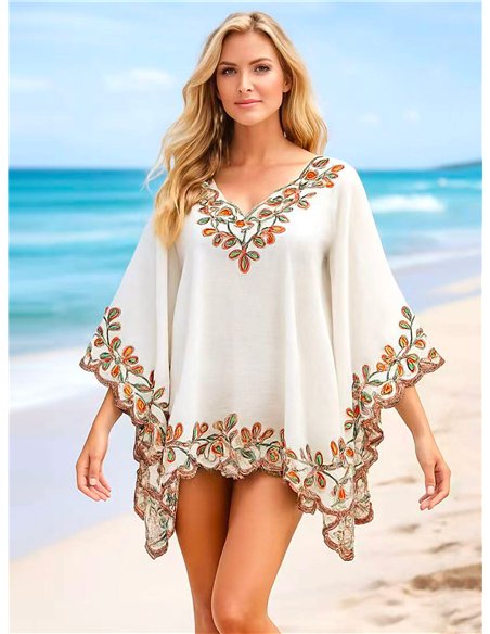 Caftán playero bordado estilo poncho