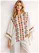 Embroidered poncho kaftan with pom pom trim