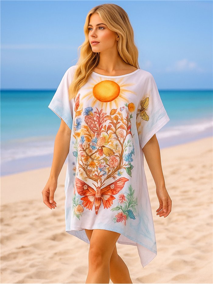 Strandkaftan mit Sonne und Schmetterlingen