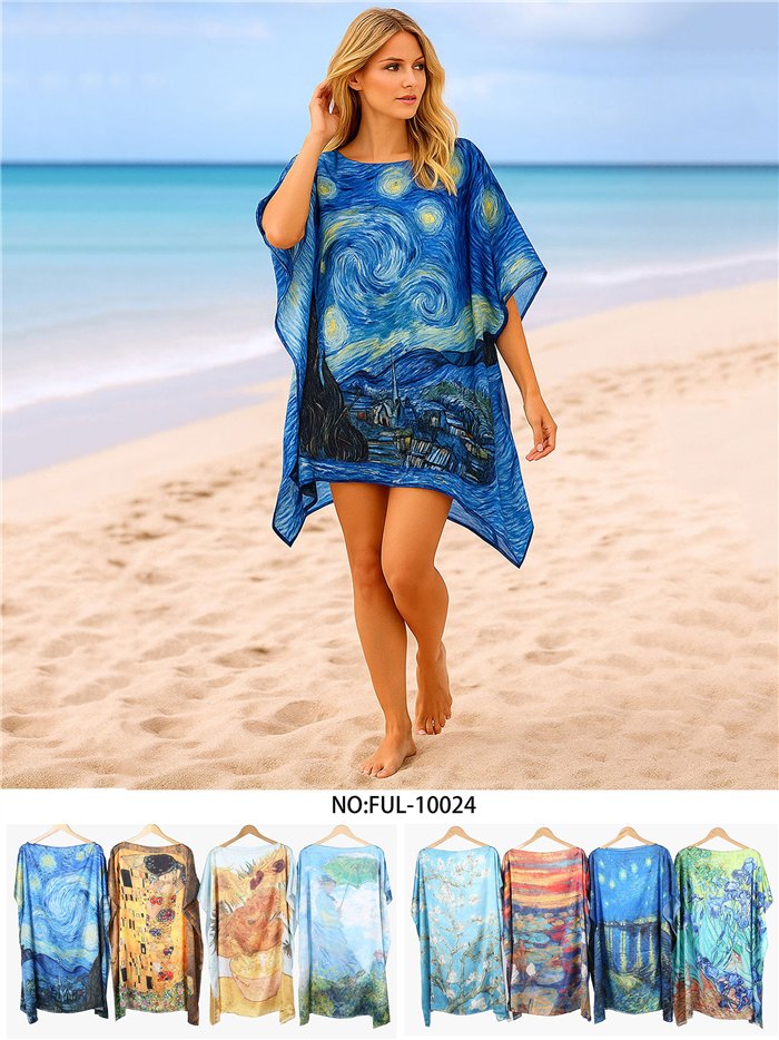 Strandkaftan mit künstlerischem Druck