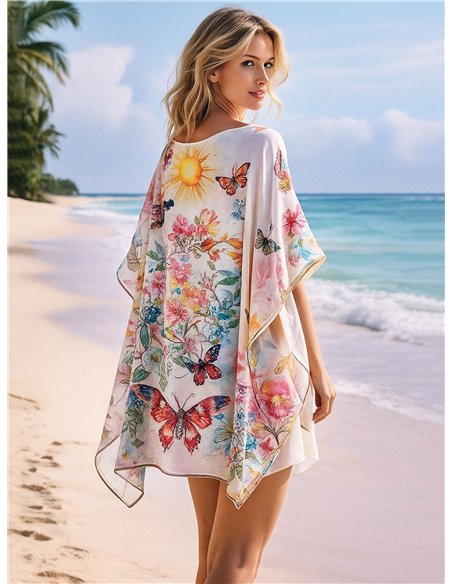 Caftano da spiaggia con stampa floreale ad acquerello