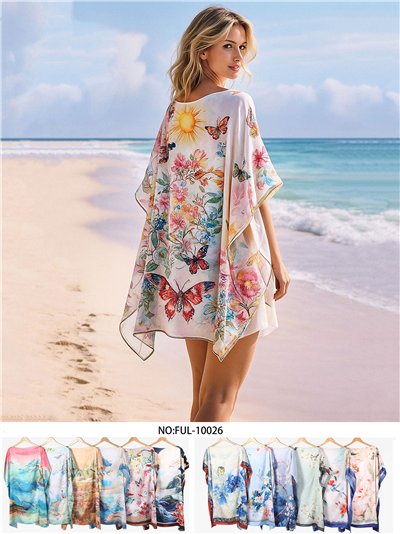 Caftano da spiaggia con stampa floreale ad acquerello 2