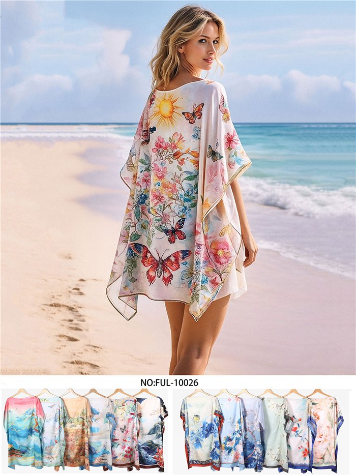 Caftano da spiaggia con stampa floreale ad acquerello