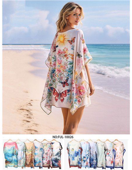 Caftano da spiaggia con stampa floreale ad acquerello