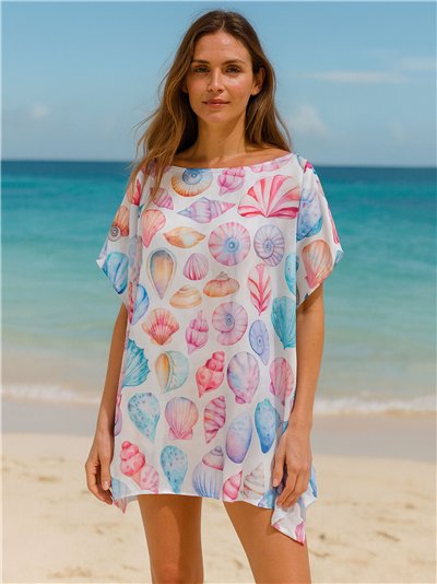 Caftano da spiaggia con stampa marina.