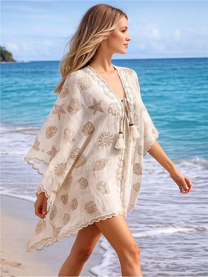 Coastal charm embroidered kaftan