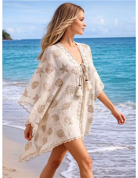 Coastal charm embroidered kaftan